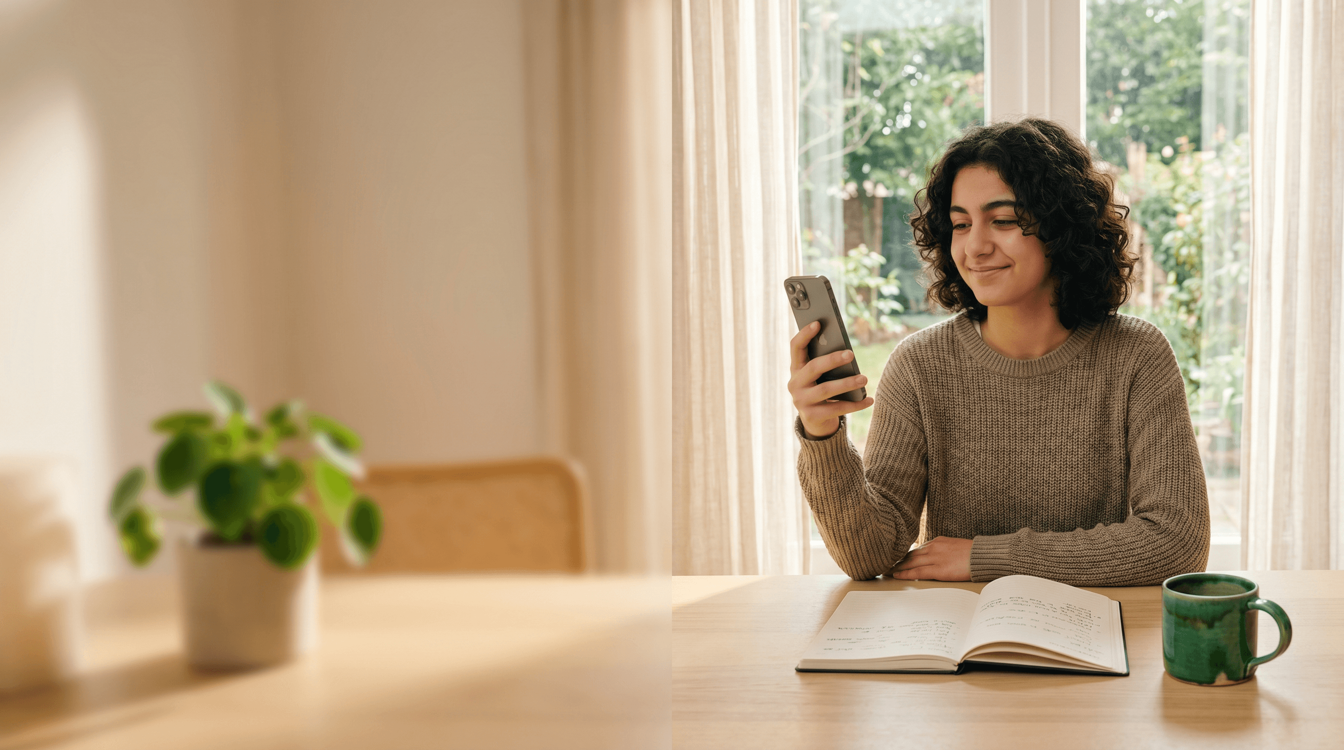 Öğrenci parlak bir odada telefonuyla AIsınav kullanıyor