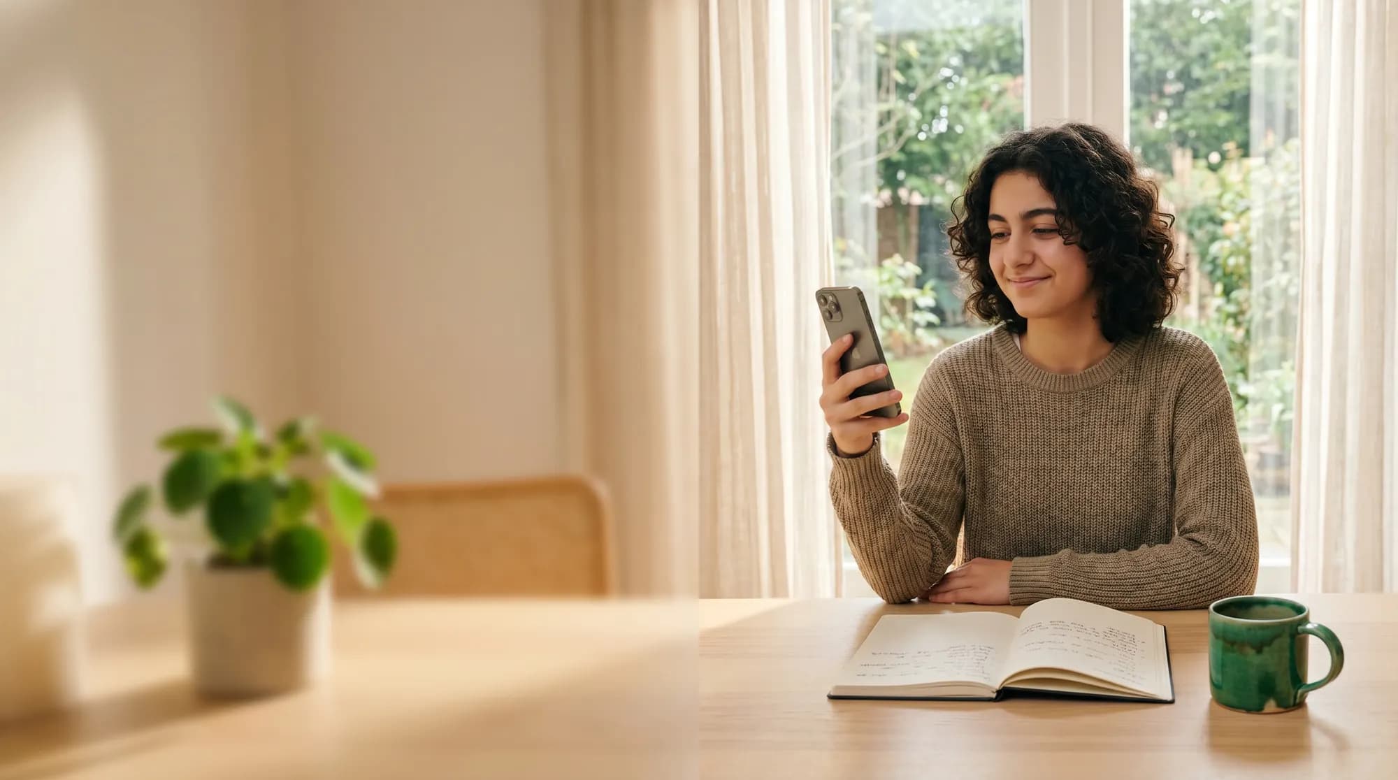 Öğrenci parlak bir odada telefonuyla AIsınav kullanıyor